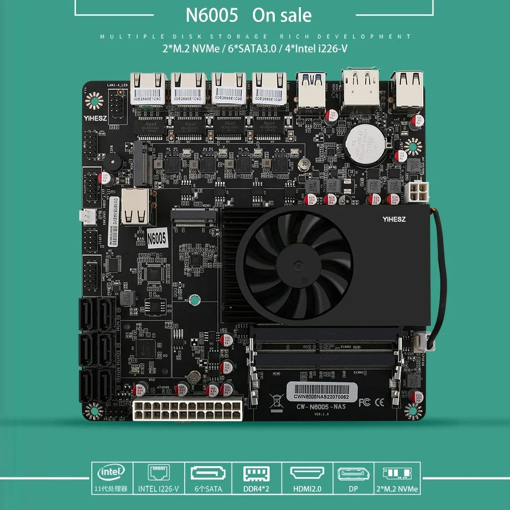 N6005 NAS Board Industrial Motherboard NAS Motherboards 4 Cores 4 Threads Processor 4x2.5G i226 Network 2 M.2 NVMe Slot 6xSATA - Image 6